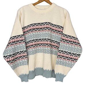 Vintage Nordic Sweater | Cream Fair Isle Knit | Scandi Cabincore Jumper | Cozy